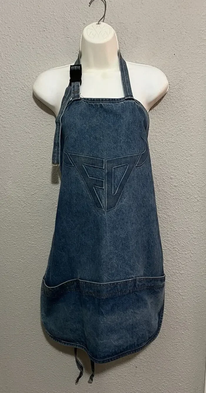 Vintage TYCA Denim Apron Embossed FD Bull Horn Logo Made in USA Workwear BBQ
